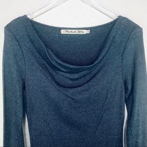 Michael Stars Metallic Blue Cowl Neck Long Sleeve Top One Size